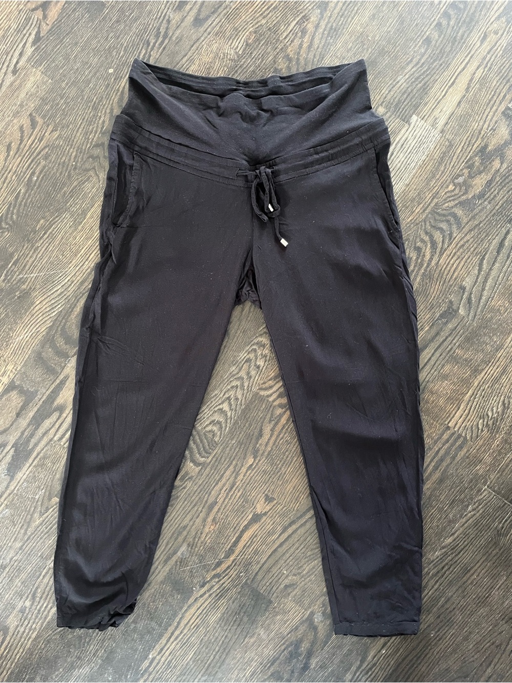 H&M Maternity Black Drawstring Pants Half-Belly Panel Pockets Relaxed For Size M